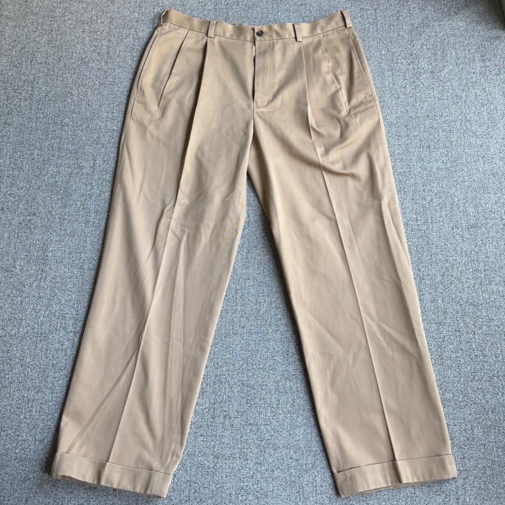 Brooks Brothers Pants Mens 35x30 Tan Elliot Advantage Chino Pleated Cuffed Khaki